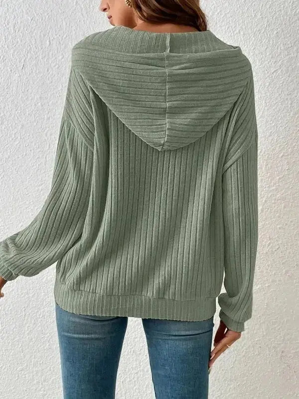 Women's Hoodie Long - sleeved Drawstring with Pockets & Stripe Knitwear - Xandu Limited