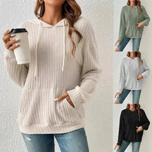 Women's Hoodie Long - sleeved Drawstring with Pockets & Stripe Knitwear - Xandu Limited