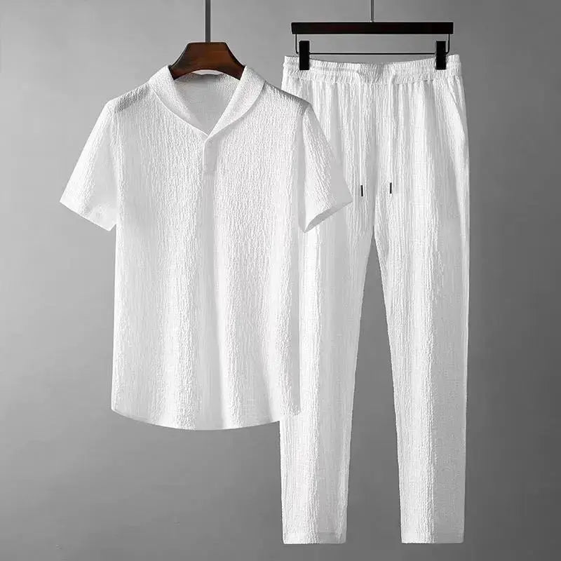 Women's Leisure Suit - Loose Short Sleeve Top & Drawstring Trousers - Xandu Limited