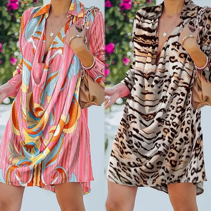 Women's Leopard Print Long sleeve A - Line Party Mini Dress - Xandu Limited