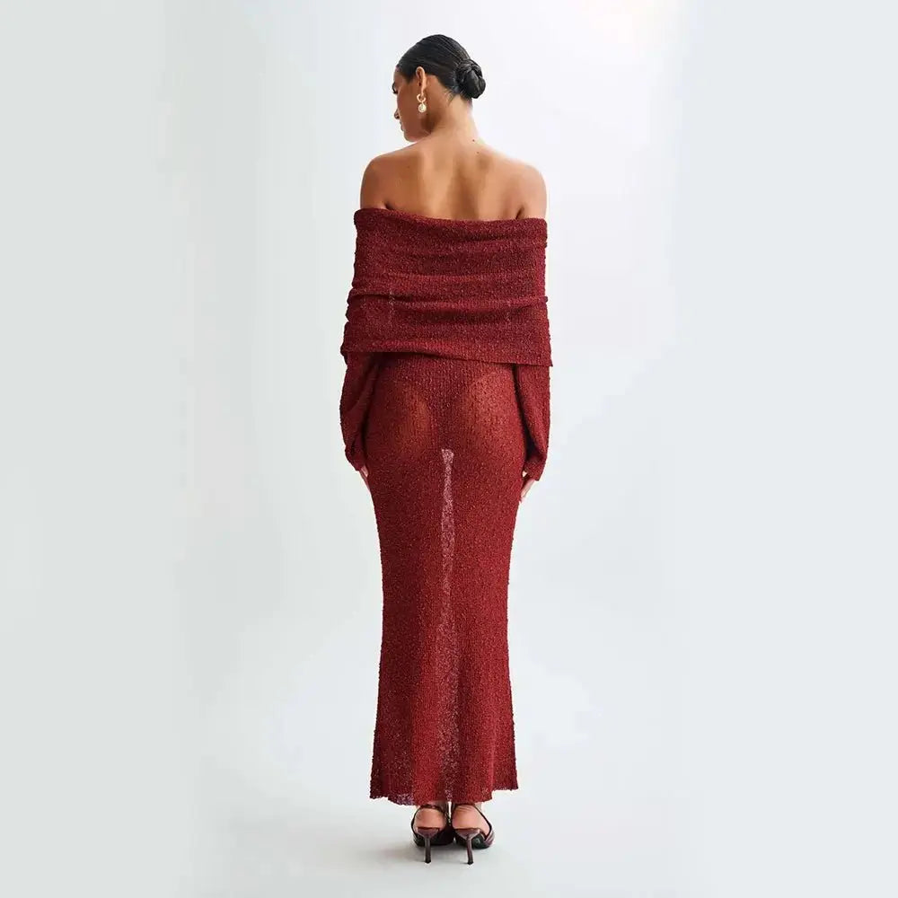 Women's Off - Shoulder long sleeve Knitted Dress - Xandu Limited