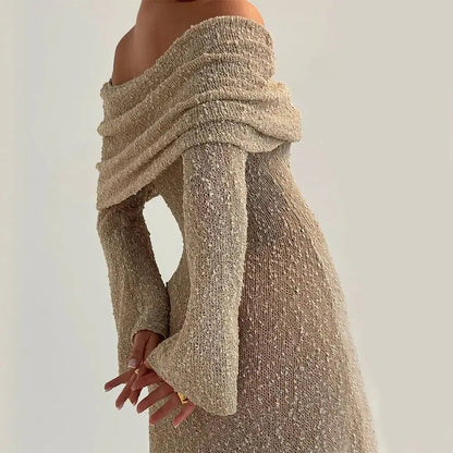 Women's Off - Shoulder long sleeve Knitted Dress - Xandu Limited