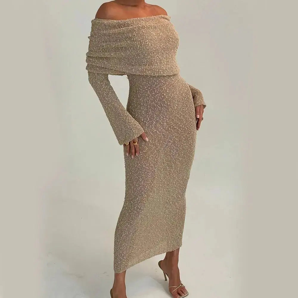 Women's Off - Shoulder long sleeve Knitted Dress - Xandu Limited