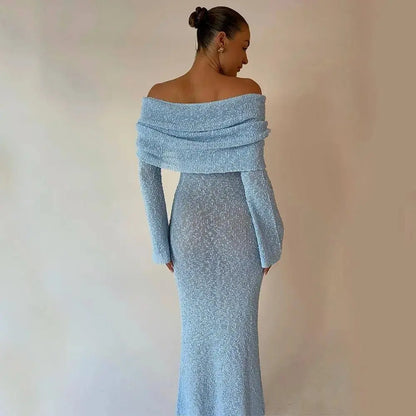 Women's Off - Shoulder long sleeve Knitted Dress - Xandu Limited