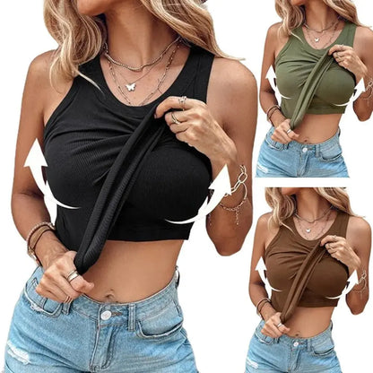 Women's Round Neck Vest with Built - In Bra - Sleeveless Summer Top - Xandu Limited