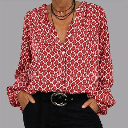 Women's V - Neck Shirt: Lozenge Print & Casual - Xandu Limited