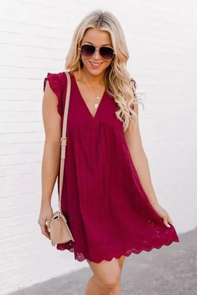 Women's sleeveless V - Neck Lace Dress with Pockets - Xandu Limited