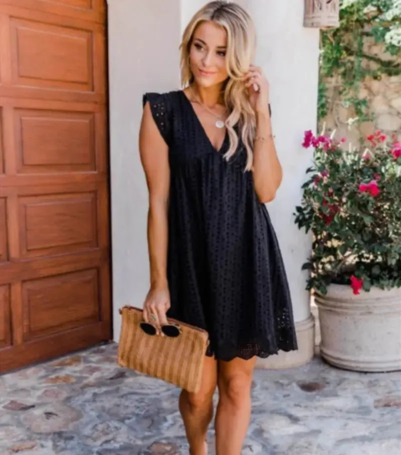 Women's sleeveless V - Neck Lace Dress with Pockets - Xandu Limited