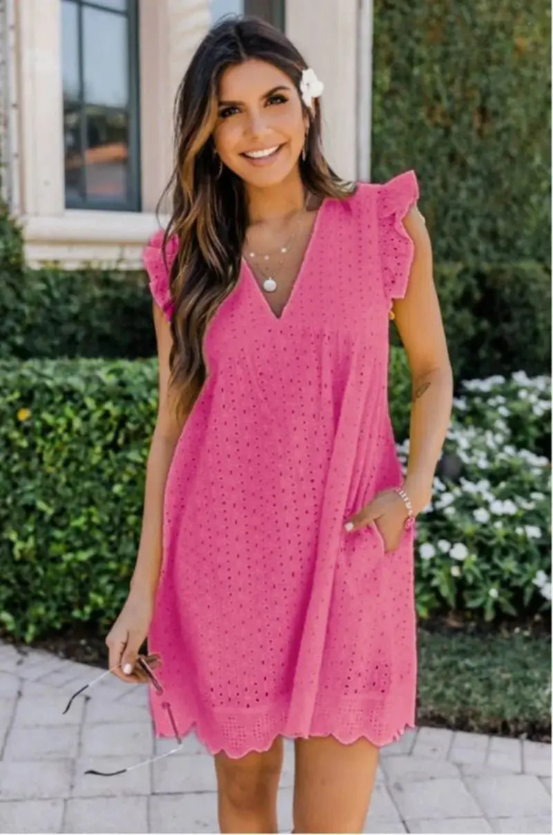 Women's sleeveless V - Neck Lace Dress with Pockets - Xandu Limited