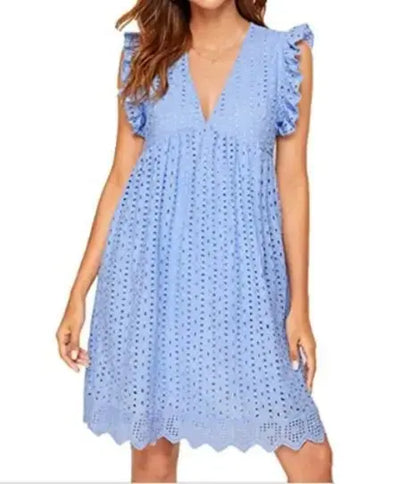 Women's sleeveless V - Neck Lace Dress with Pockets - Xandu Limited