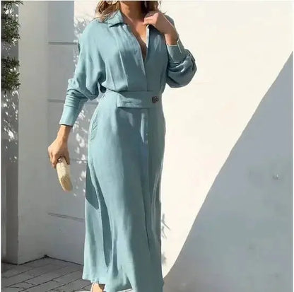 Women's slim fit V - Neck Long Sleeve Lapel Dress - Xandu Limited