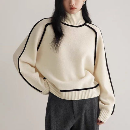 Autumn And Winter Half Turtleneck Three - dimensional Casual Loose Pullover Knitted Sweater Fashion Knit Top Outerwear - Xandu Limited