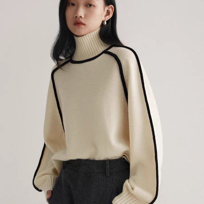 Autumn And Winter Half Turtleneck Three - dimensional Casual Loose Pullover Knitted Sweater Fashion Knit Top Outerwear - Xandu Limited