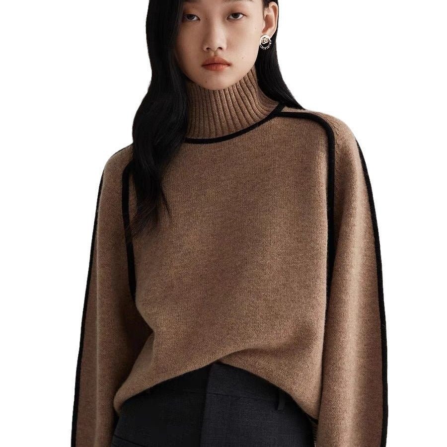 Autumn And Winter Half Turtleneck Three - dimensional Casual Loose Pullover Knitted Sweater Fashion Knit Top Outerwear - Xandu Limited