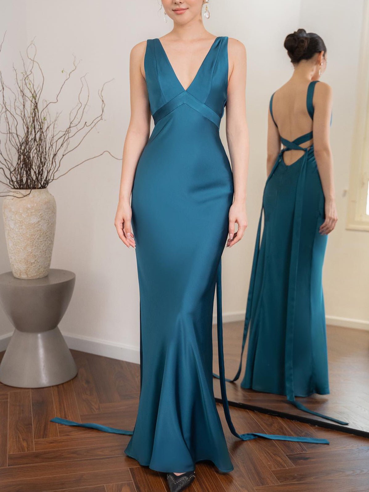 Backless Strappy Lake Blue Wedding Dress - Xandu Limited