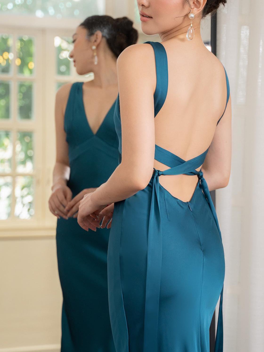 Backless Strappy Lake Blue Wedding Dress - Xandu Limited