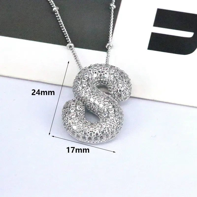 Brass Zircon Bubble Balloon Letter Pendant Necklace For Women - Xandu Limited