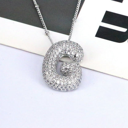 Brass Zircon Bubble Balloon Letter Pendant Necklace For Women - Xandu Limited