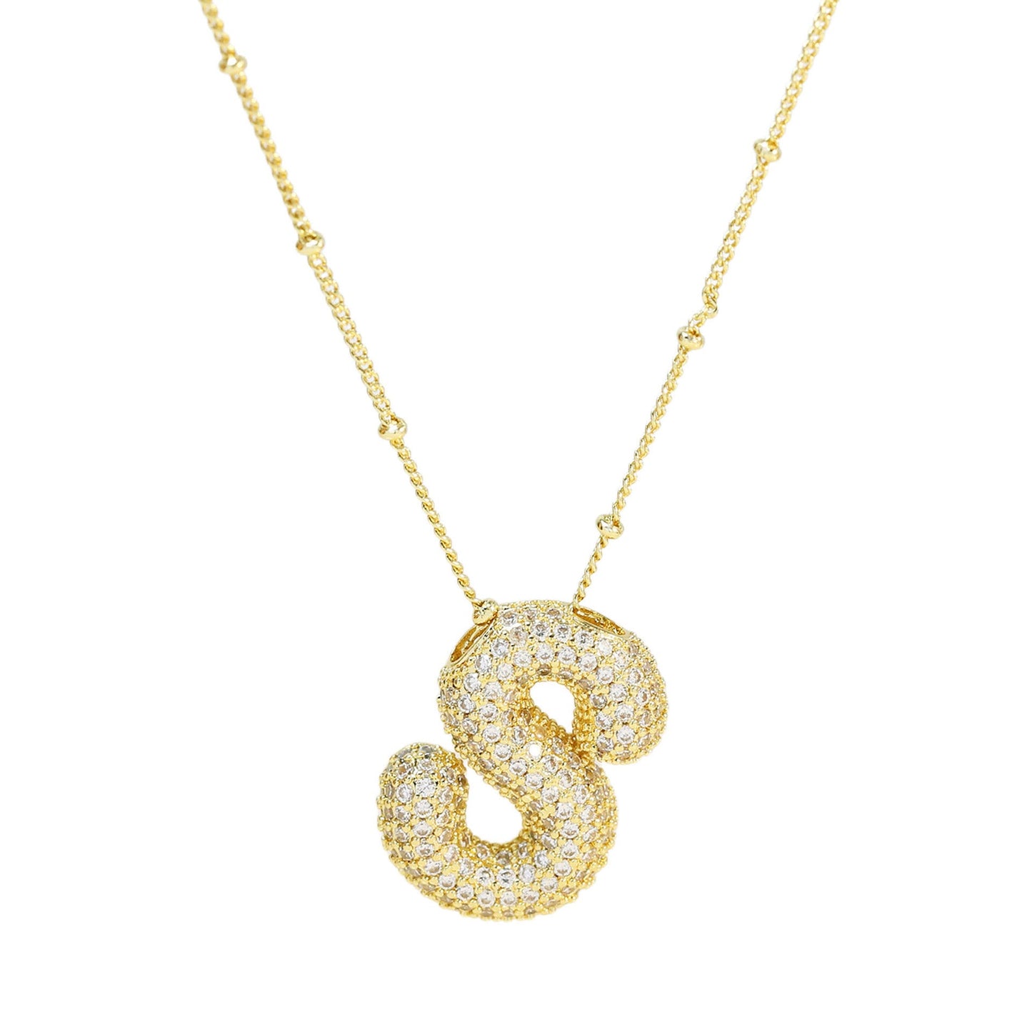 Brass Zircon Bubble Balloon Letter Pendant Necklace For Women - Xandu Limited