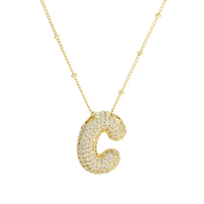 Brass Zircon Bubble Balloon Letter Pendant Necklace For Women - Xandu Limited