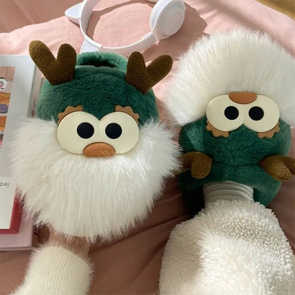 Cute Cartoon Christmas Deer Plush Slippers - Cozy Indoor Shoes for Women - Xandu Limited