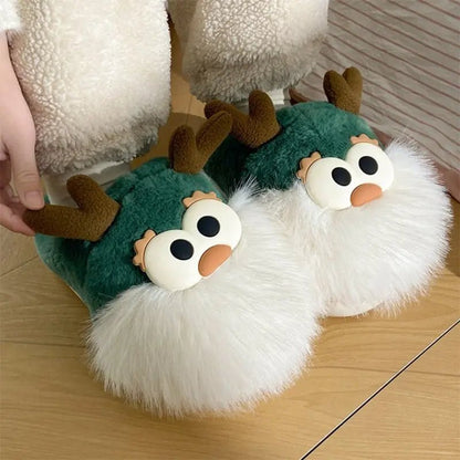 Cute Cartoon Christmas Deer Plush Slippers - Cozy Indoor Shoes for Women - Xandu Limited