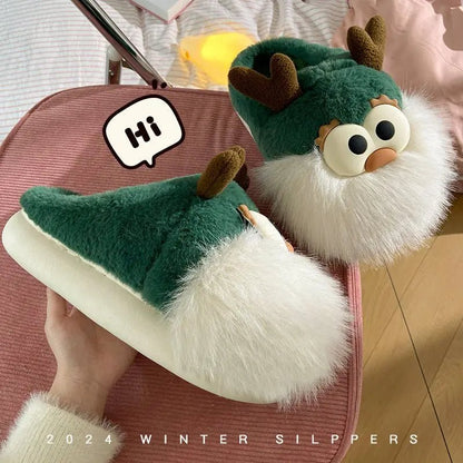 Cute Cartoon Christmas Deer Plush Slippers - Cozy Indoor Shoes for Women - Xandu Limited