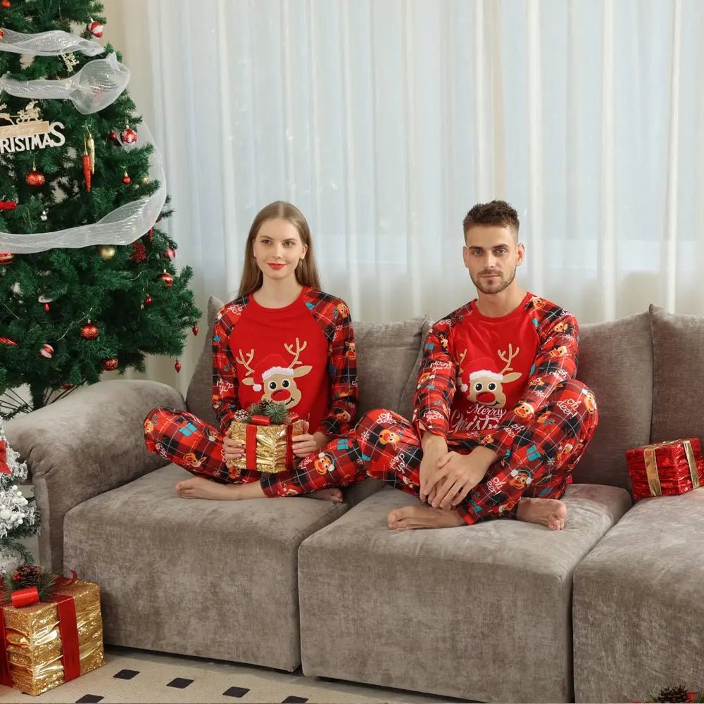 European And American Long Sleeve Home Wear Printed Plaid Christmas Suit - Xandu Limited