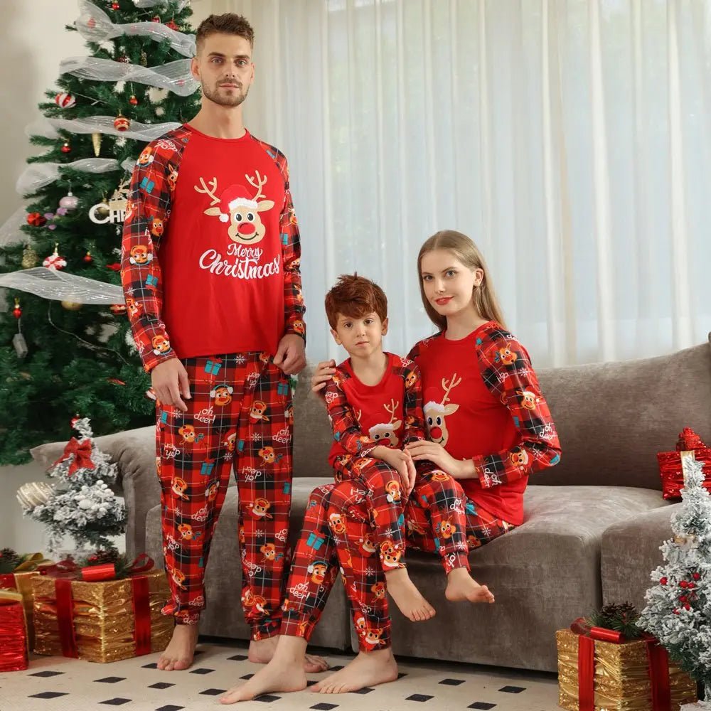 European And American Long Sleeve Home Wear Printed Plaid Christmas Suit - Xandu Limited