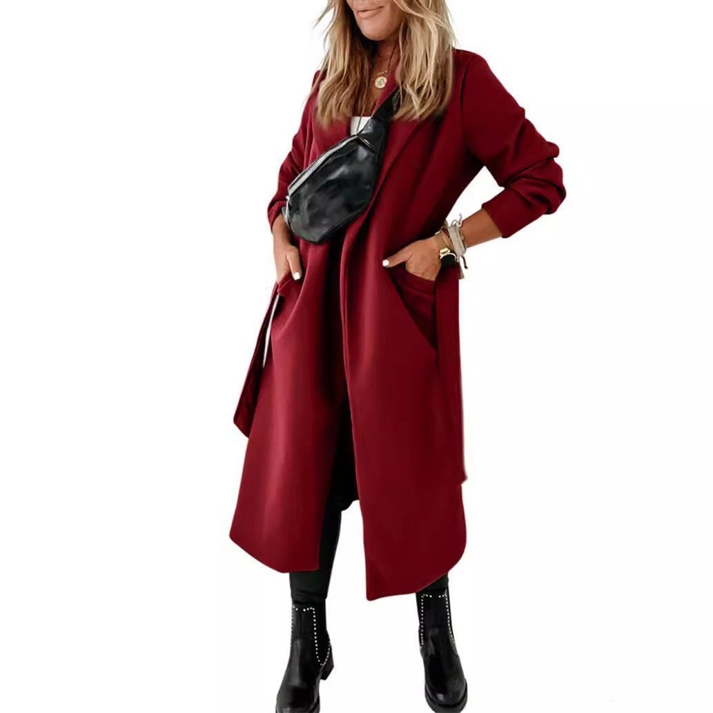 Extended Woolen Women's Coat Plus Size Lace Up - Xandu Limited