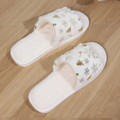 Fashionable Open - Toed Christmas Plush Slippers - Cozy Couples Shoes - Xandu Limited