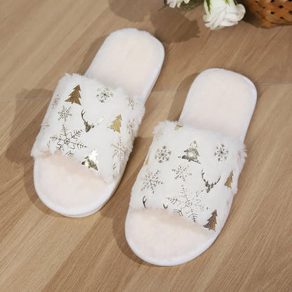 Fashionable Open - Toed Christmas Plush Slippers - Cozy Couples Shoes - Xandu Limited