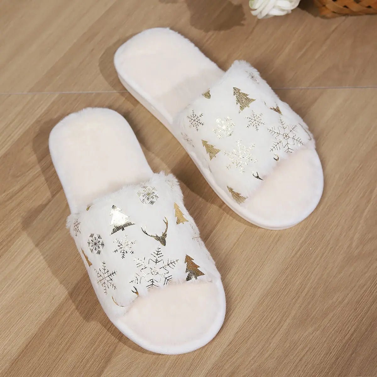 Fashionable Open - Toed Christmas Plush Slippers - Cozy Couples Shoes - Xandu Limited