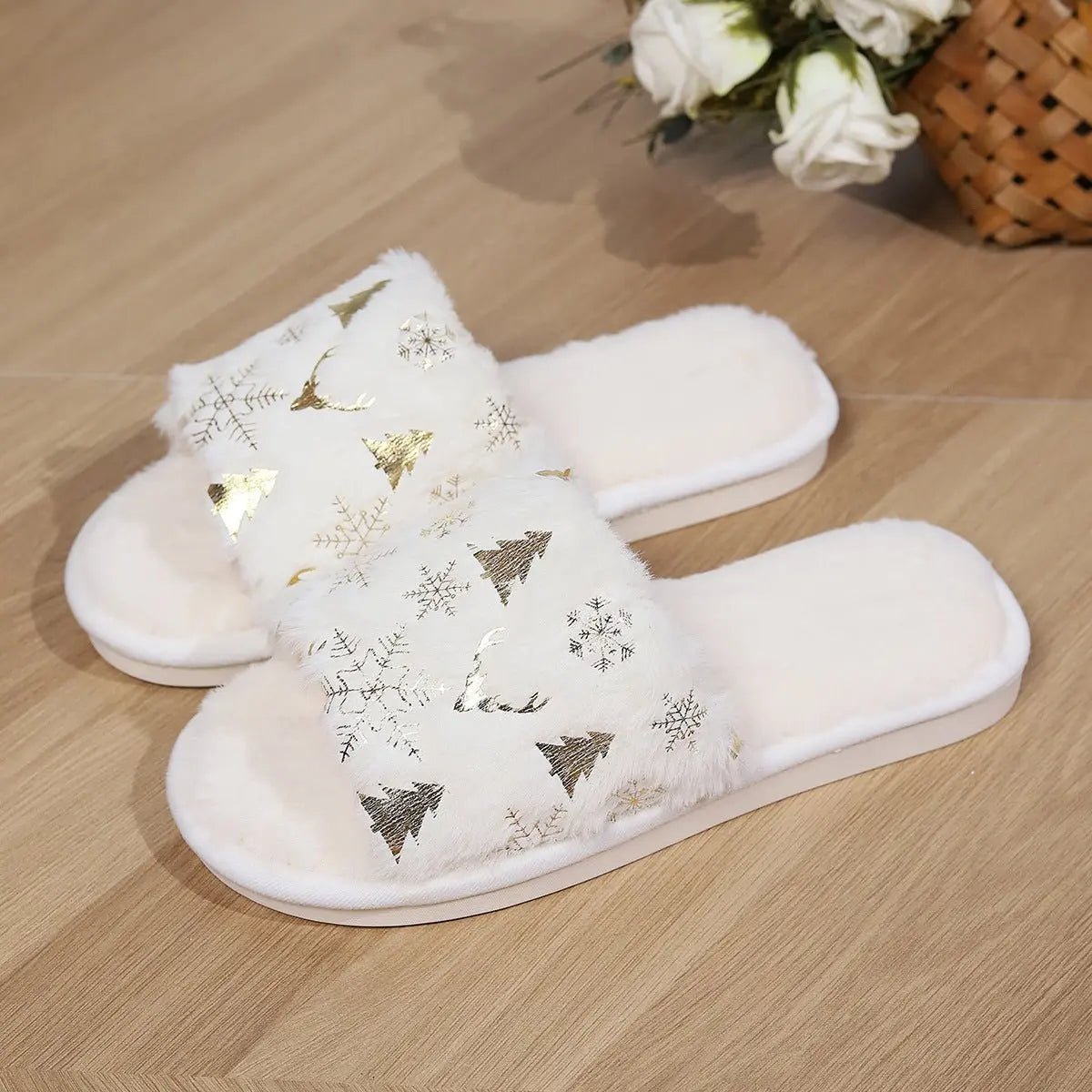 Fashionable Open - Toed Christmas Plush Slippers - Cozy Couples Shoes - Xandu Limited