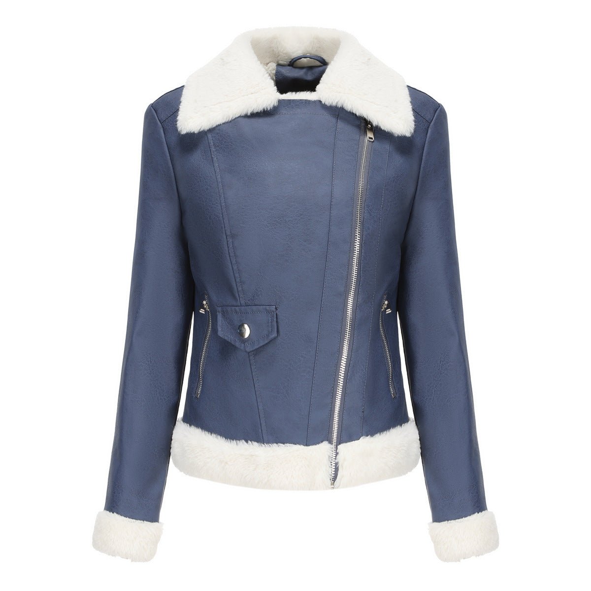 Fleece Leather Jacket Female European Code Warm Long Sleeves Turn - down Collar Coat - Xandu Limited