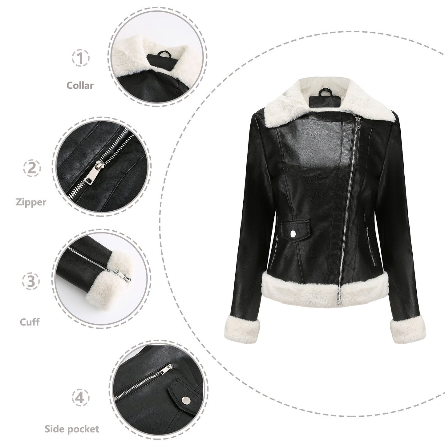 Fleece Leather Jacket Female European Code Warm Long Sleeves Turn - down Collar Coat - Xandu Limited