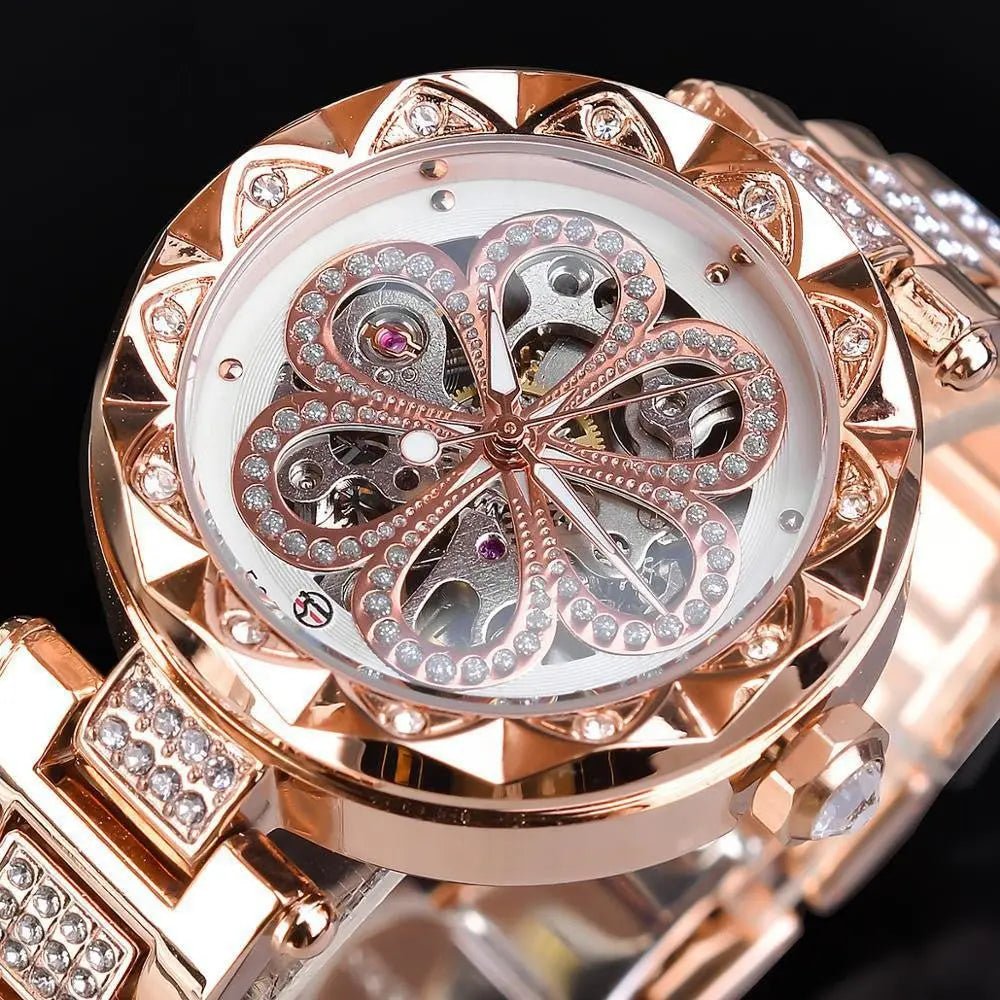 Forsining Automatic Ladies Watch - Luxury Rhinestone Rose Gold Design - Xandu Limited