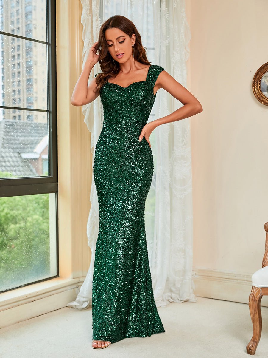 Green Suspenders Mid Waist Party Evening Dress - Xandu Limited