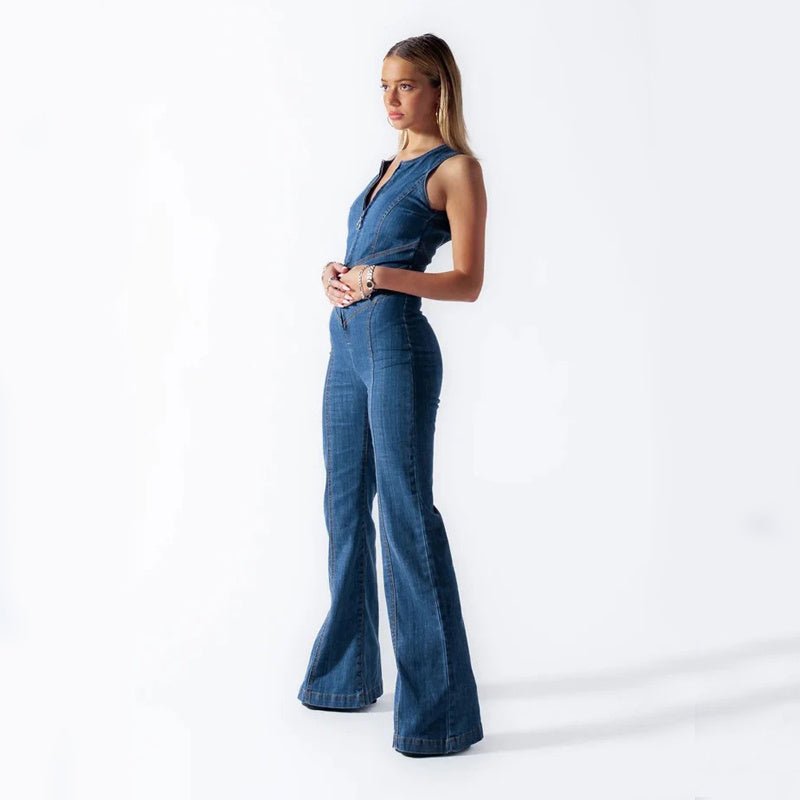 Heart - Shape Backless Denim Jumpsuit – High Waist Retro Summer Style - Xandu Limited