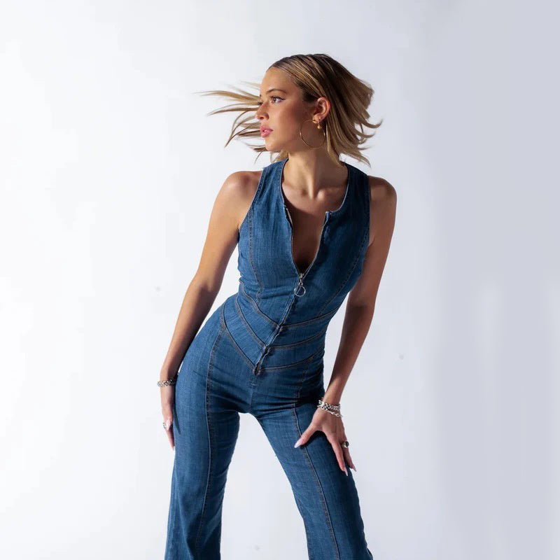 Heart - Shape Backless Denim Jumpsuit – High Waist Retro Summer Style - Xandu Limited