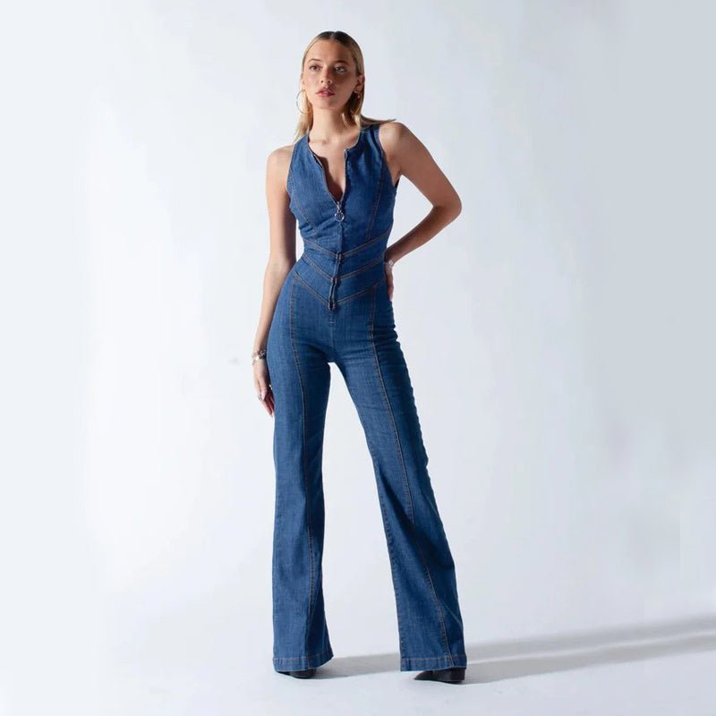 Heart - Shape Backless Denim Jumpsuit – High Waist Retro Summer Style - Xandu Limited