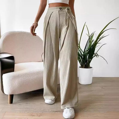 High Waist Patchwork Wide - Leg Pants – Casual Drawstring Trousers - Xandu Limited