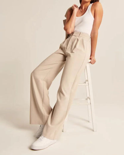 High Waist Wide - Leg Trousers – Straight Casual Pants with Pockets - Xandu Limited