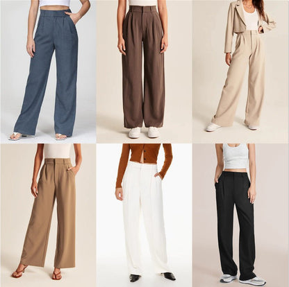 High Waist Wide - Leg Trousers – Straight Casual Pants with Pockets - Xandu Limited