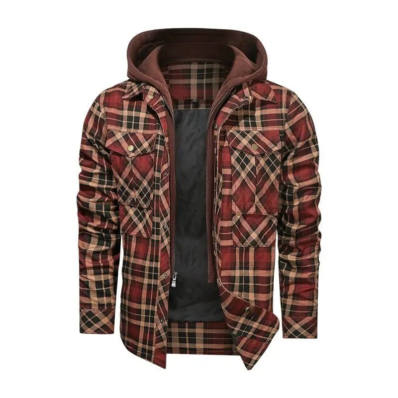 Men Long - sleeved Plaid Hoodie Jacket - Xandu Limited