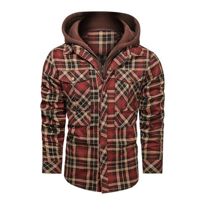 Men Long - sleeved Plaid Hoodie Jacket - Xandu Limited