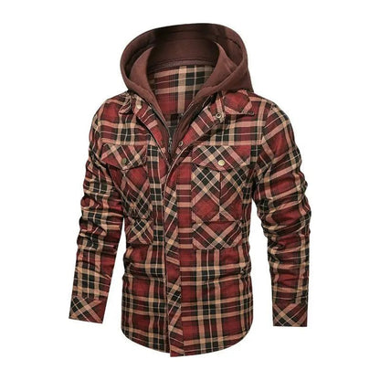 Men Long - sleeved Plaid Hoodie Jacket - Xandu Limited