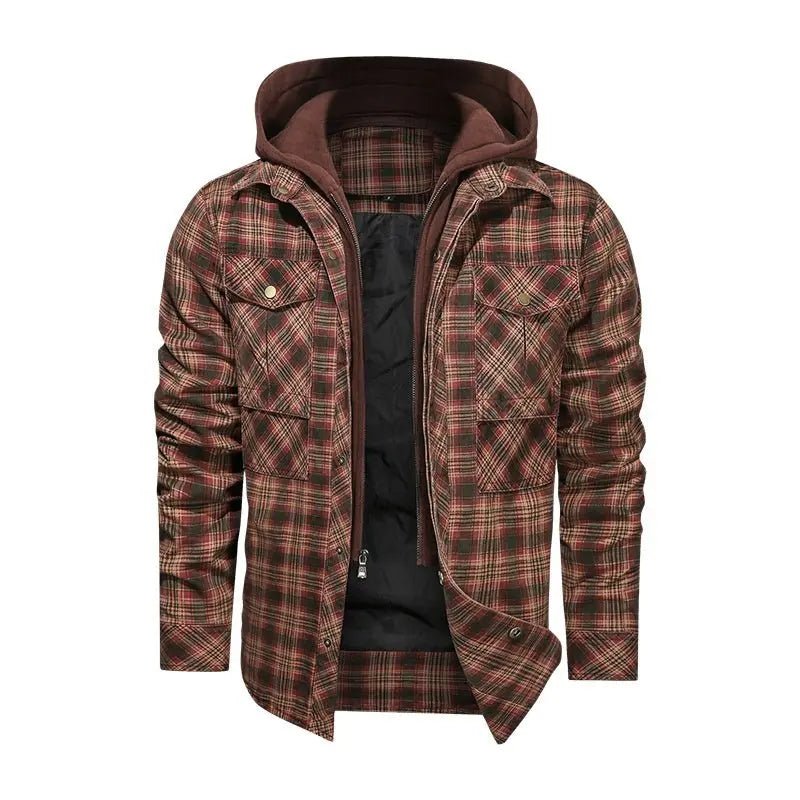 Men Long - sleeved Plaid Hoodie Jacket - Xandu Limited