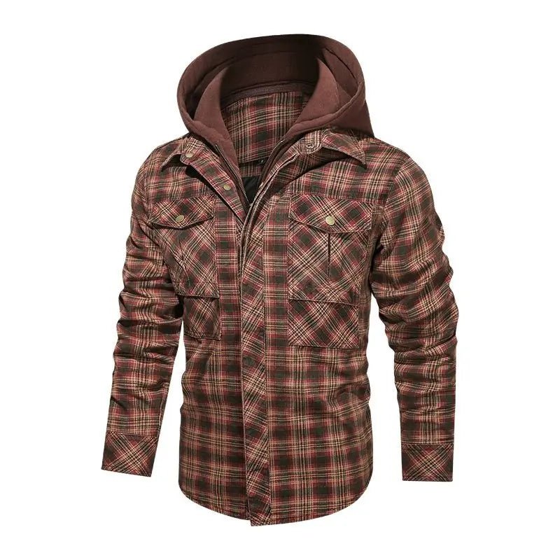 Men Long - sleeved Plaid Hoodie Jacket - Xandu Limited