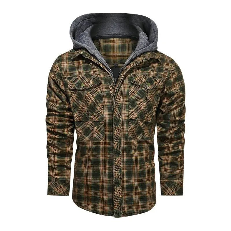 Men Long - sleeved Plaid Hoodie Jacket - Xandu Limited